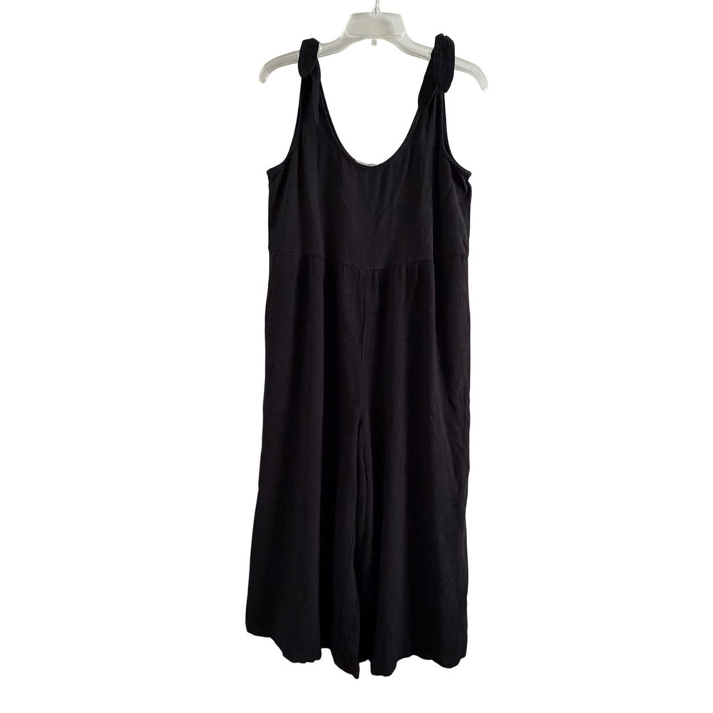 REWIND womens Jumpsuit Black Linen Blend size large Wide Leg Tie Shoulder